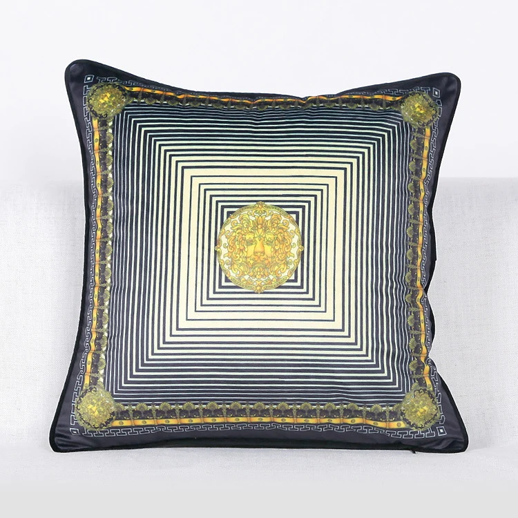 Vintage Equestrian Square Throw Pillow Cover with Piped Velvet Trim and Hidden Zipper