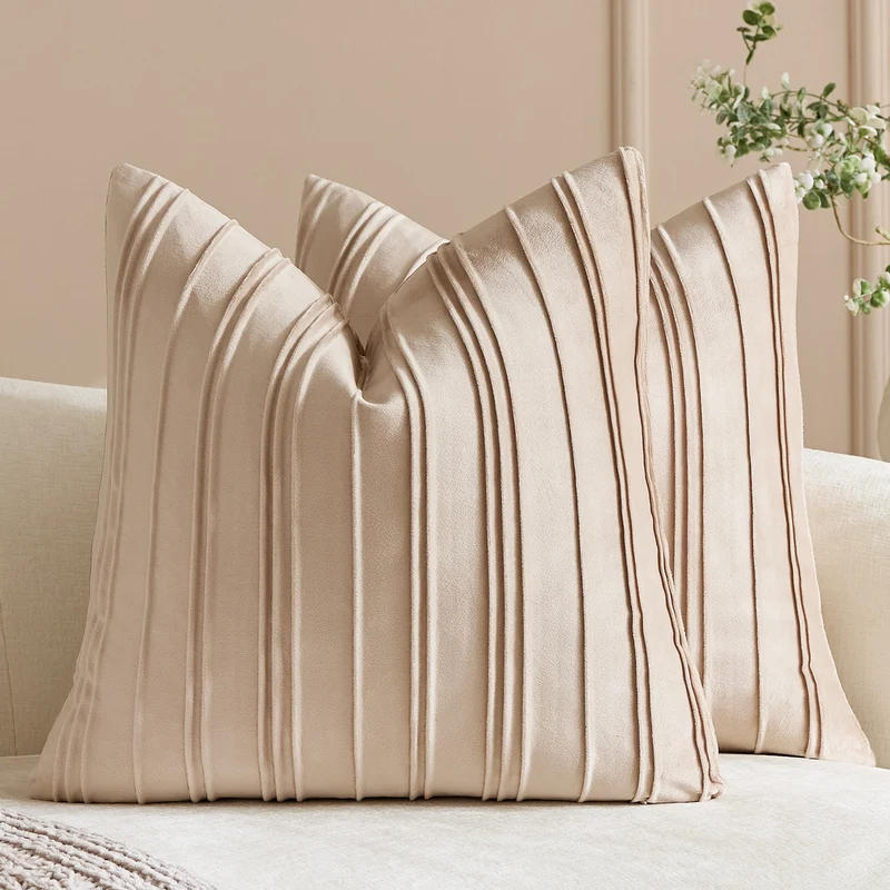 Velvet Pintuck Pleated Square Throw Pillow Cover