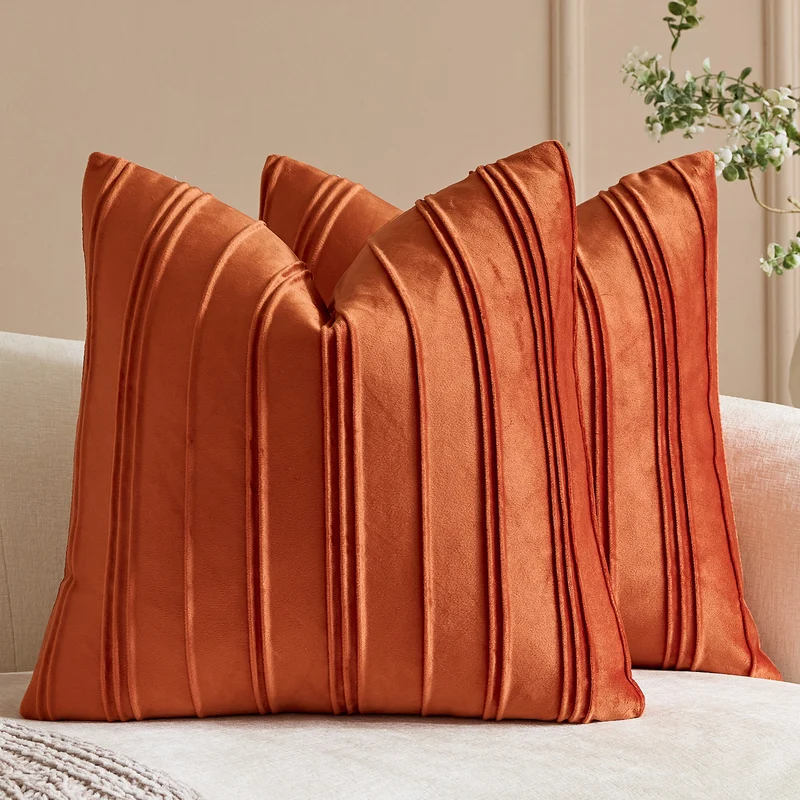 Velvet Pintuck Pleated Square Throw Pillow Cover