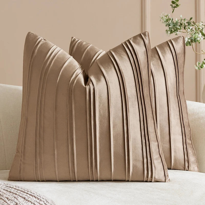 Velvet Pintuck Pleated Square Throw Pillow Cover