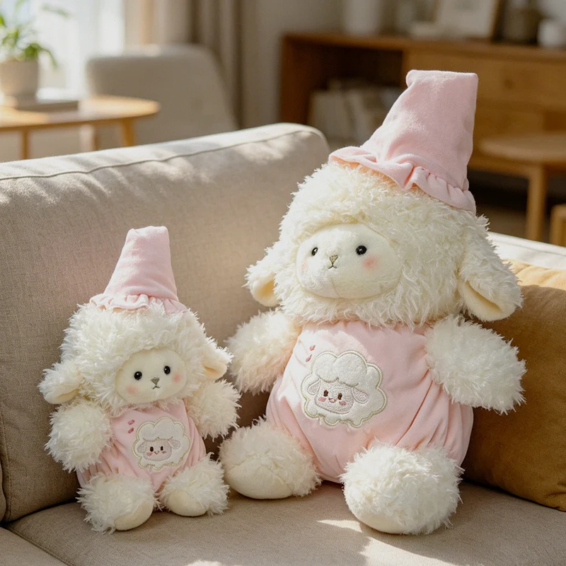 Plush Lamb Cuddly Stuffed Toy with Embroidered Romper and Sleep Hat Stornfield