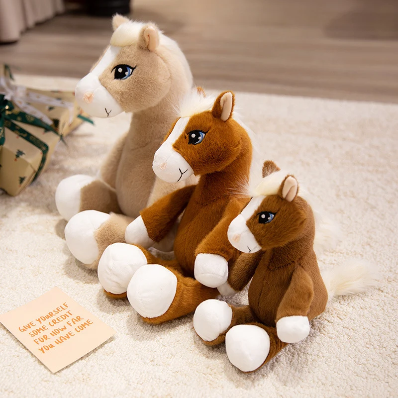 Plush Horse Cuddly Stuffed Pony with Fluffy Tail and Embroidered Face Stornfield