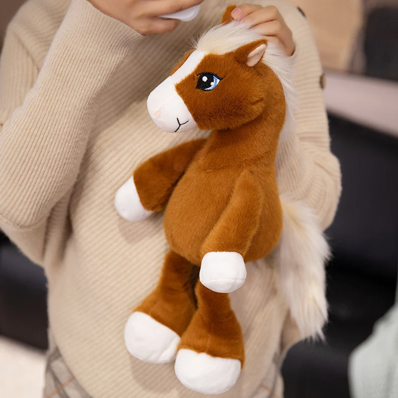 Plush Horse Cuddly Stuffed Pony with Fluffy Tail and Embroidered Face Stornfield