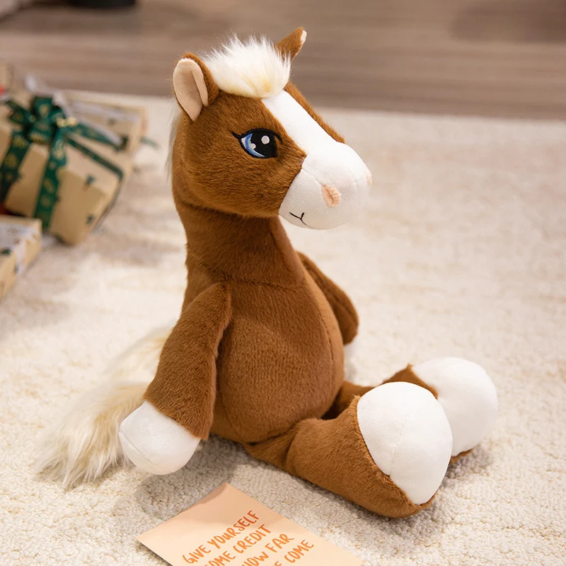 Plush Horse Cuddly Stuffed Pony with Fluffy Tail and Embroidered Face Stornfield