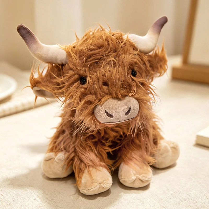 Plush Highland Calf Collectible Soft Toy with Curly Faux-Fur and Poseable Horns Stornfield