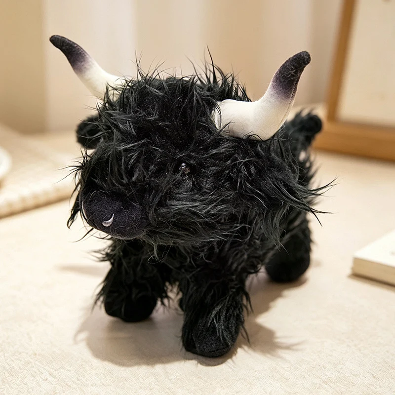 Plush Highland Calf Collectible Soft Toy with Curly Faux-Fur and Poseable Horns Stornfield