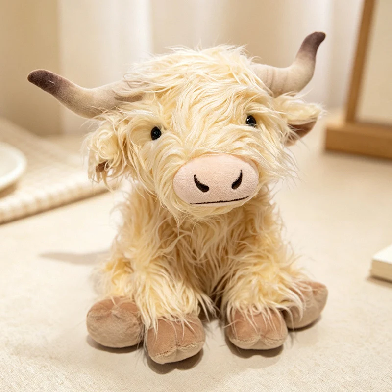 Plush Highland Calf Collectible Soft Toy with Curly Faux-Fur and Poseable Horns Stornfield