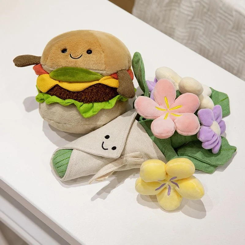 Plush Flower Bouquet Decorative Soft Toy with Embroidered Face and Removable Burlap Wrap Stornfield