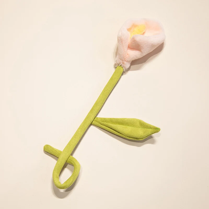 Plush Corduroy Tulip Cat Teaser Toy with Fluffy Pom Bud & Flexible Stem Stornfield