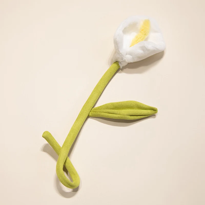 Plush Corduroy Tulip Cat Teaser Toy with Fluffy Pom Bud & Flexible Stem Stornfield