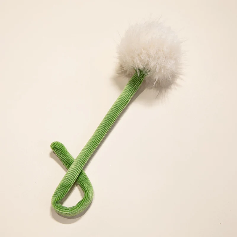 Plush Corduroy Tulip Cat Teaser Toy with Fluffy Pom Bud & Flexible Stem Stornfield