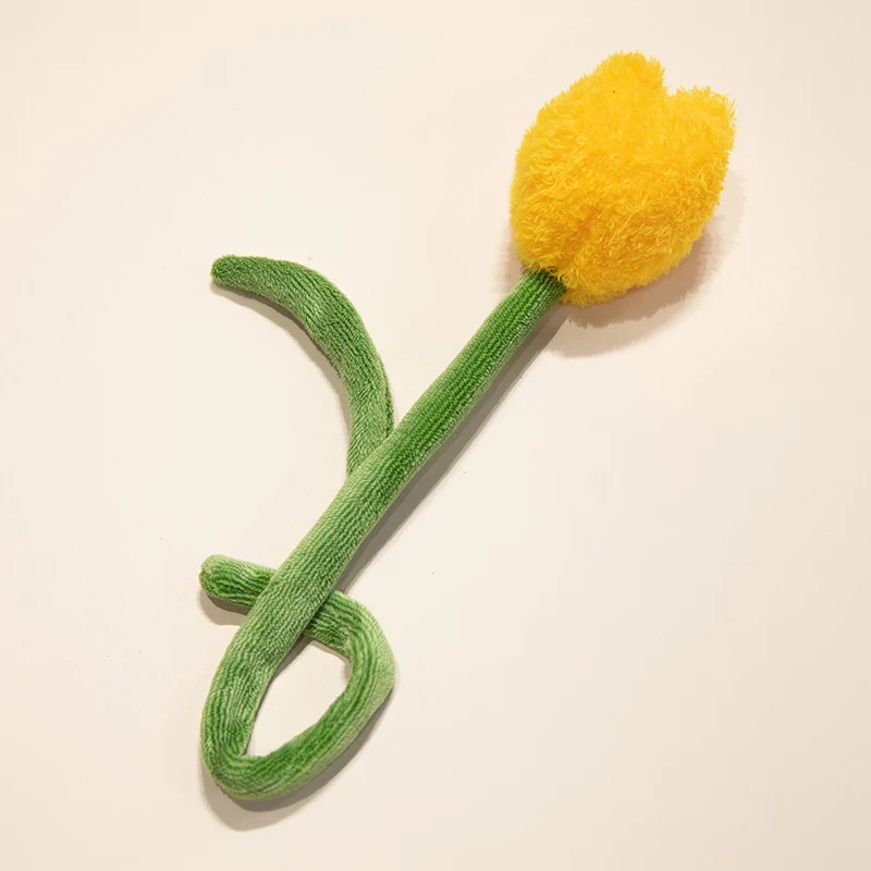 Plush Corduroy Tulip Cat Teaser Toy with Fluffy Pom Bud & Flexible Stem Stornfield