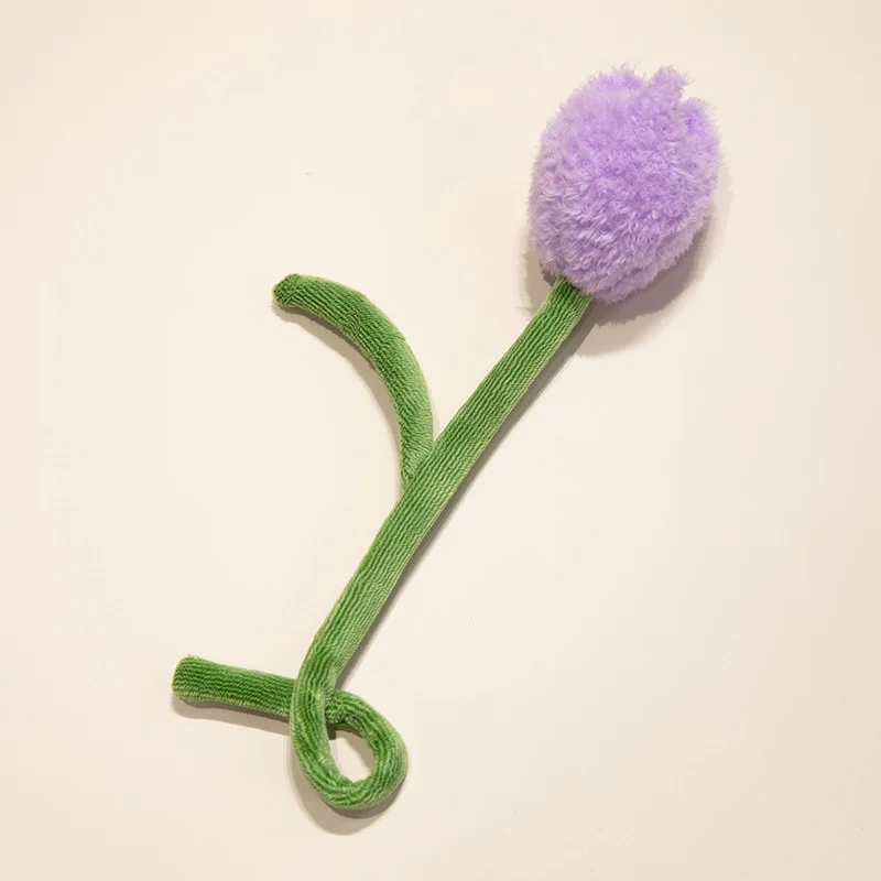 Plush Corduroy Tulip Cat Teaser Toy with Fluffy Pom Bud & Flexible Stem Stornfield