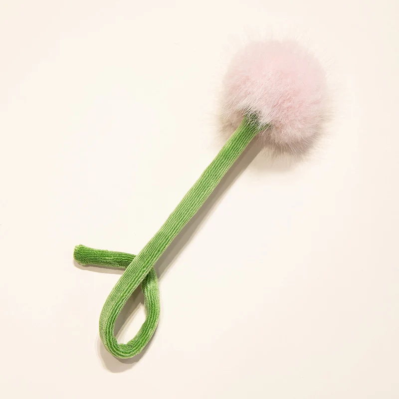 Plush Corduroy Tulip Cat Teaser Toy with Fluffy Pom Bud & Flexible Stem Stornfield