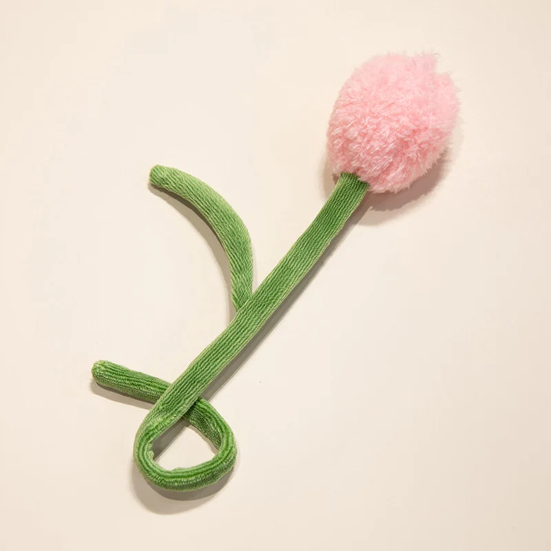 Plush Corduroy Tulip Cat Teaser Toy with Fluffy Pom Bud & Flexible Stem Stornfield