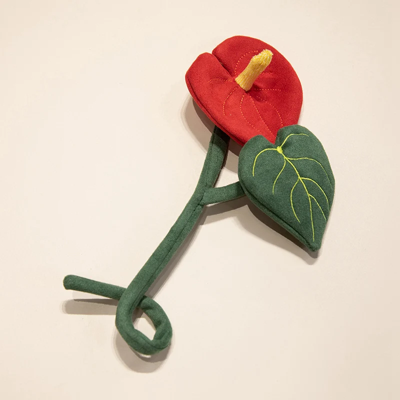 Plush Corduroy Tulip Cat Teaser Toy with Fluffy Pom Bud & Flexible Stem Stornfield