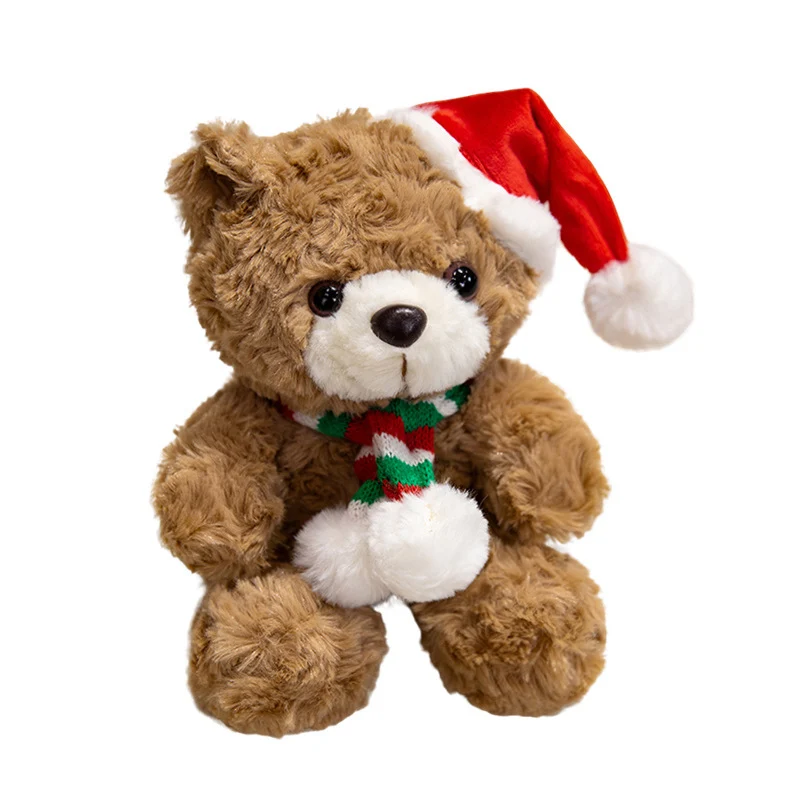 Plush Christmas Teddy Bear with Santa Hat and Knit Scarf Holiday Huggable Stuffed Toy Stornfield