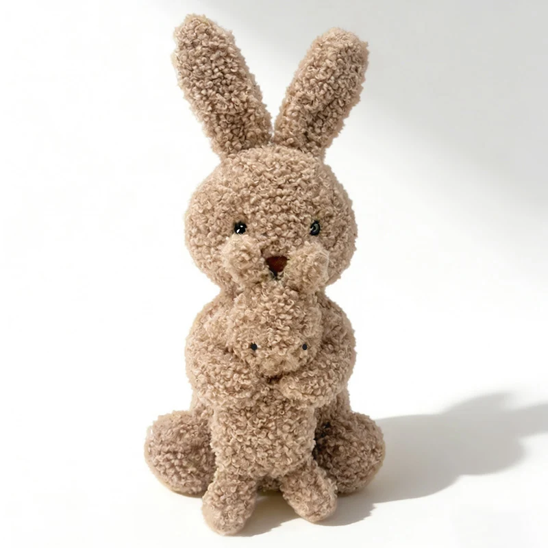 Plush Bunny Mother-and-Baby Cuddle Set with Curly Faux-Fur and Embroidered Details Stornfield