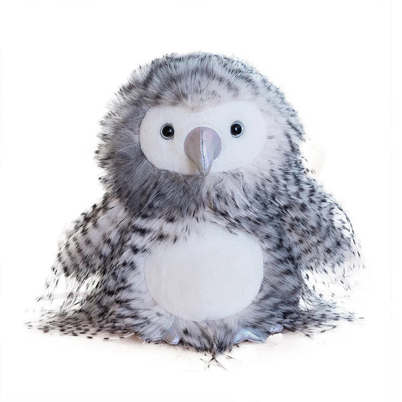 Plush Arctic Owl Decorative Stuffed Animal with Speckled Faux-Fur and Embroidered Features Stornfield