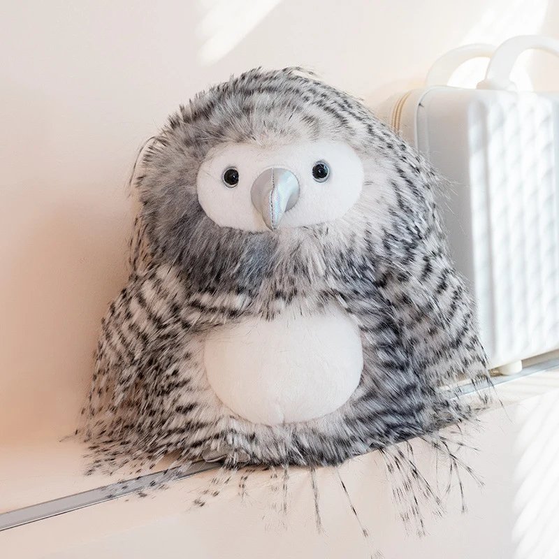 Plush Arctic Owl Decorative Stuffed Animal with Speckled Faux-Fur and Embroidered Features Stornfield