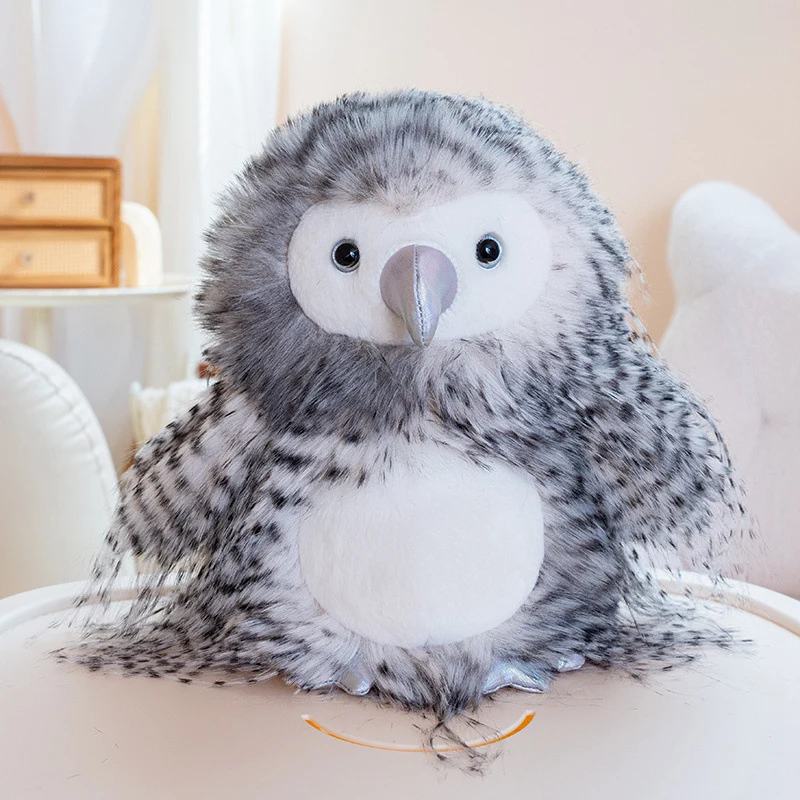 Plush Arctic Owl Decorative Stuffed Animal with Speckled Faux-Fur and Embroidered Features Stornfield