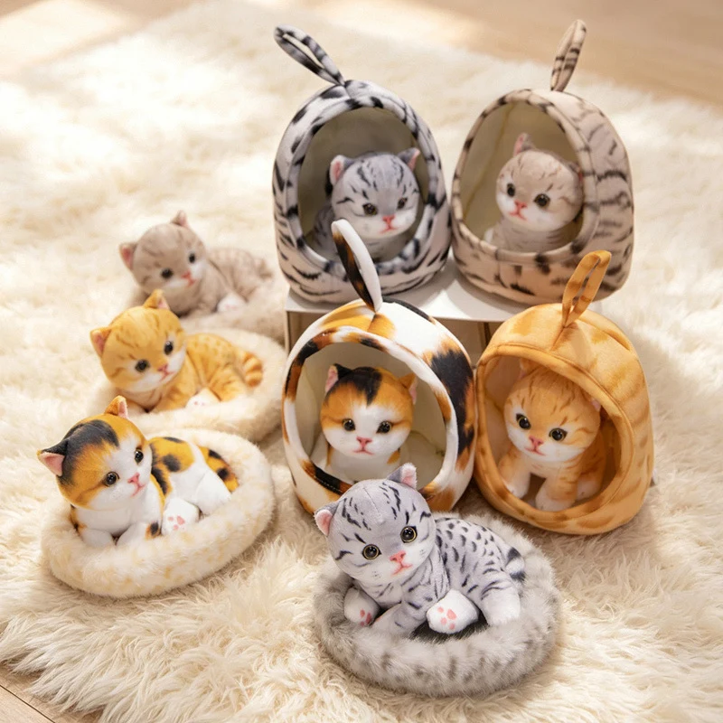 Mini Plush Calico Cat in Plush Cave Nest with Hanging Loop Stornfield
