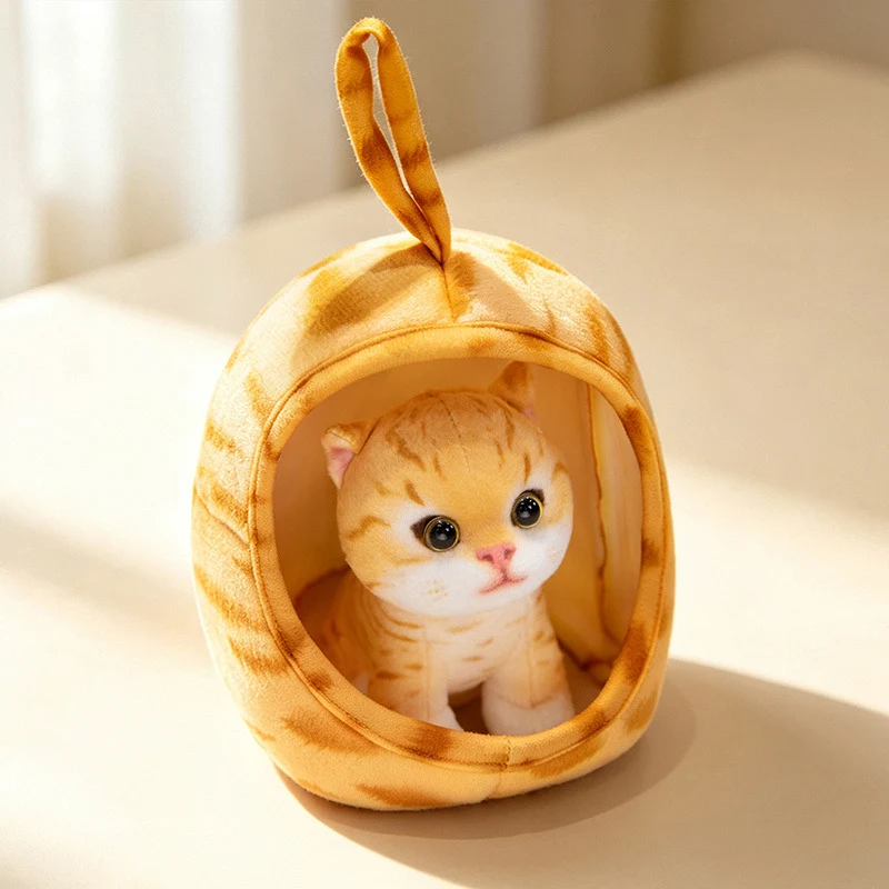 Mini Plush Calico Cat in Plush Cave Nest with Hanging Loop Stornfield