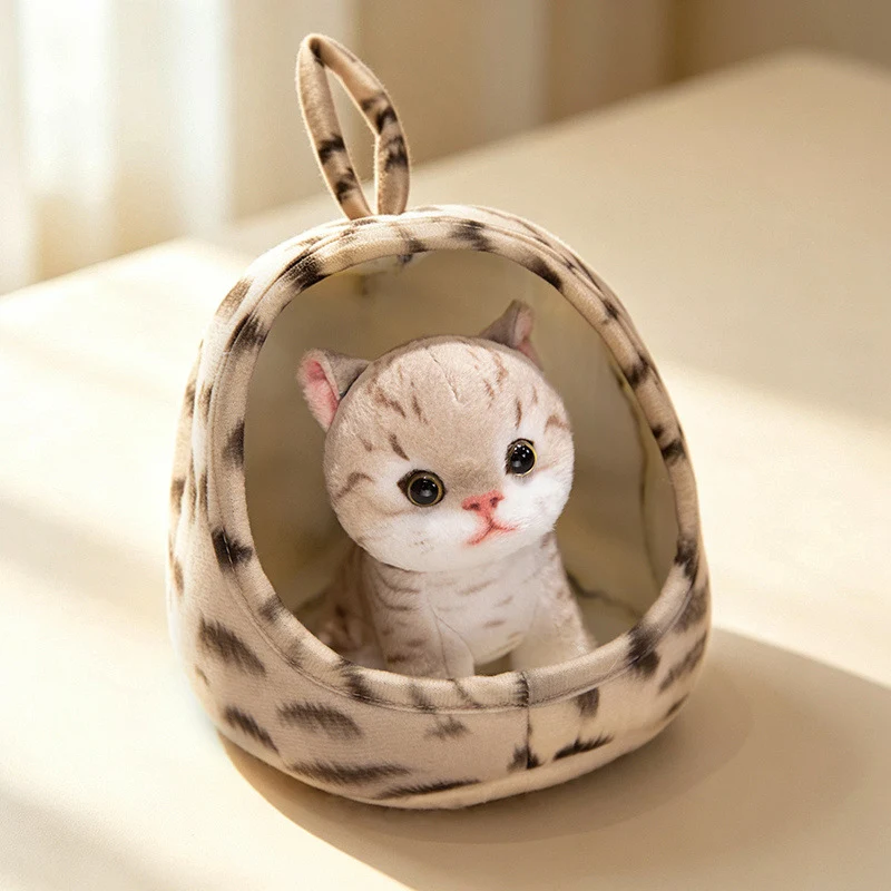 Mini Plush Calico Cat in Plush Cave Nest with Hanging Loop Stornfield