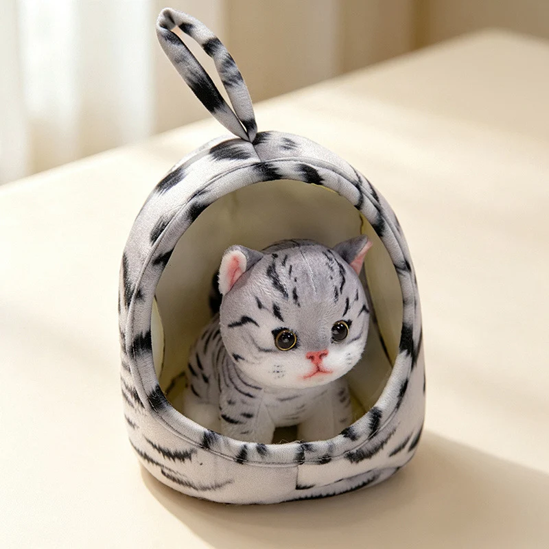 Mini Plush Calico Cat in Plush Cave Nest with Hanging Loop Stornfield