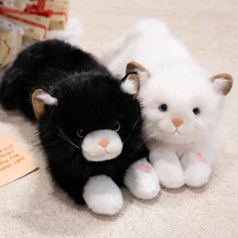 Lifelike Reclining Cat Plush Cuddle Pillow with Ultra-Soft Faux Fur and Embroidered Face Stornfield