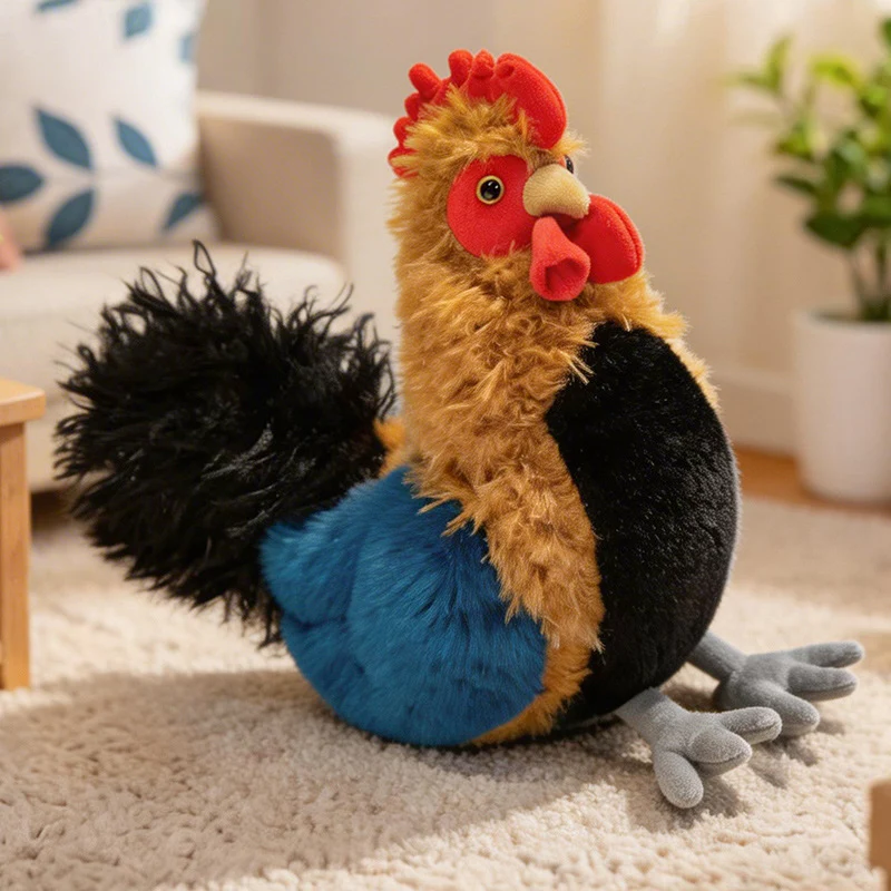 Lifelike Plush Hen Floor Cushion with Fluffy Faux Fur and Embroidered Face Stornfield