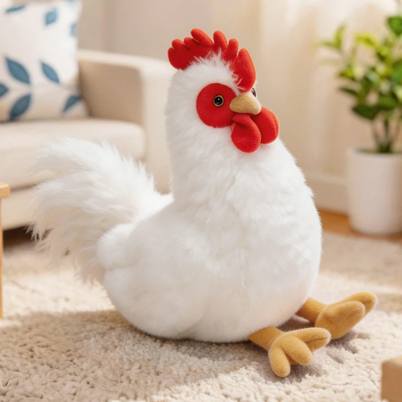 Lifelike Plush Hen Floor Cushion with Fluffy Faux Fur and Embroidered Face Stornfield