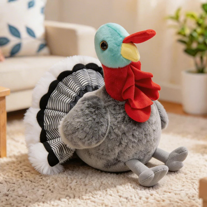 Lifelike Plush Hen Floor Cushion with Fluffy Faux Fur and Embroidered Face Stornfield