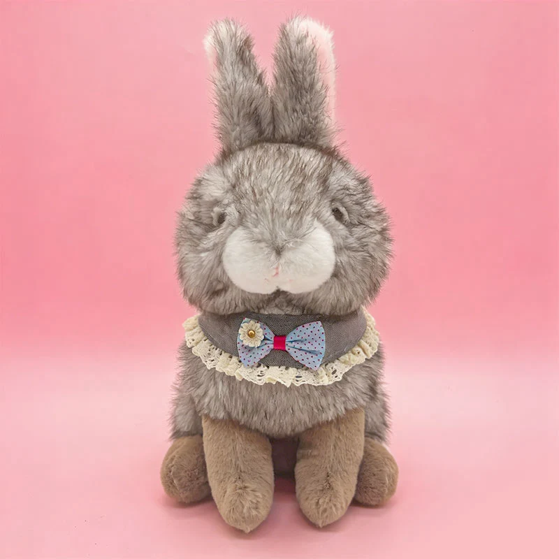 Sitting Plush Bunny with Lace-Trimmed Bow Collar and Ultra-Soft Faux Fur Stornfield