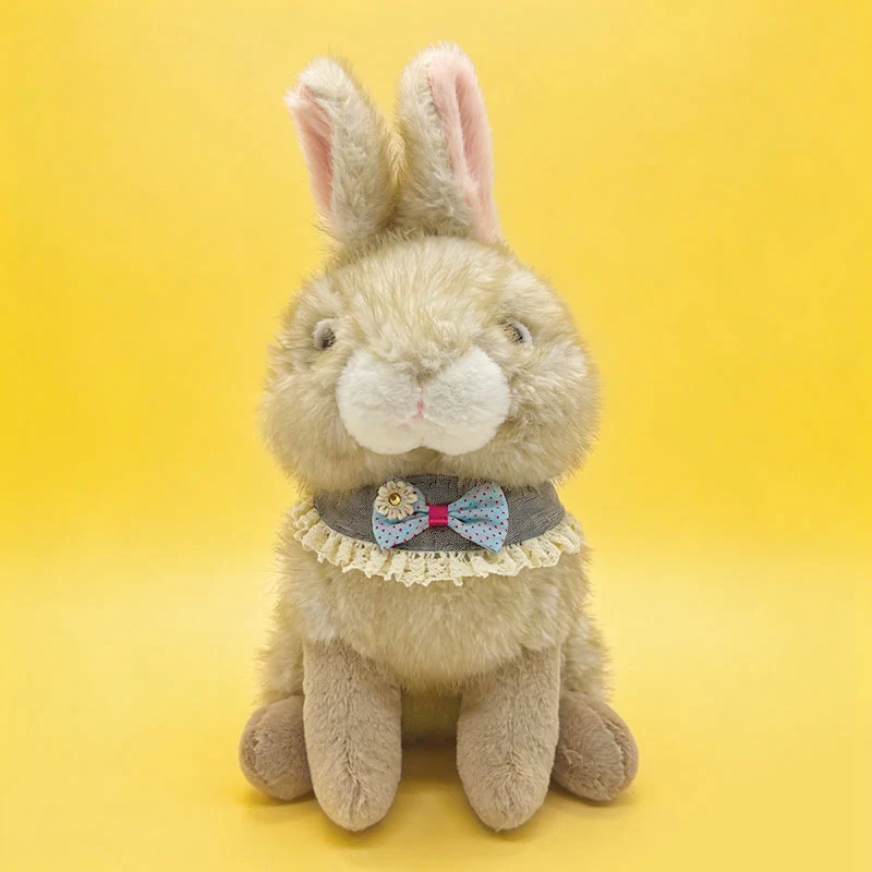 Sitting Plush Bunny with Lace-Trimmed Bow Collar and Ultra-Soft Faux Fur Stornfield
