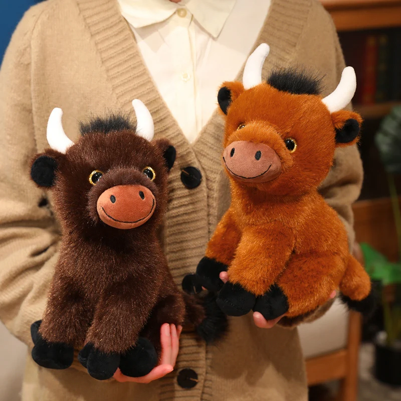 Sitting Plush Bull Decorative Soft Toy with Embroidered Snout, Horns & Soft Faux-Fur Stornfield