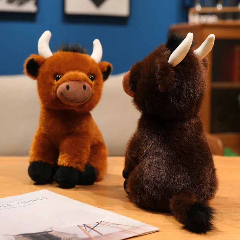 Sitting Plush Bull Decorative Soft Toy with Embroidered Snout, Horns & Soft Faux-Fur Stornfield