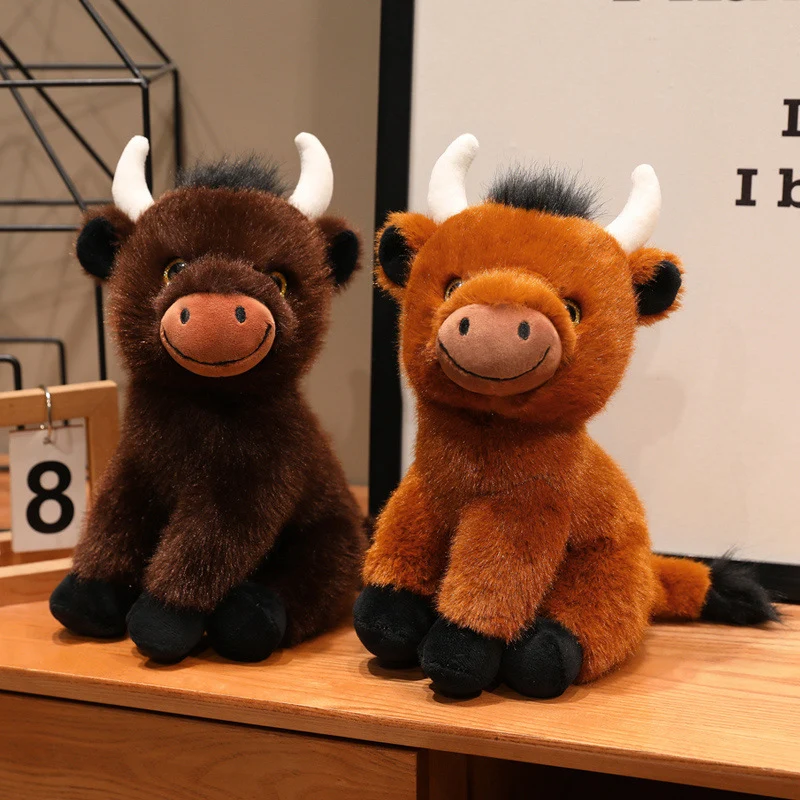 Sitting Plush Bull Decorative Soft Toy with Embroidered Snout, Horns & Soft Faux-Fur Stornfield