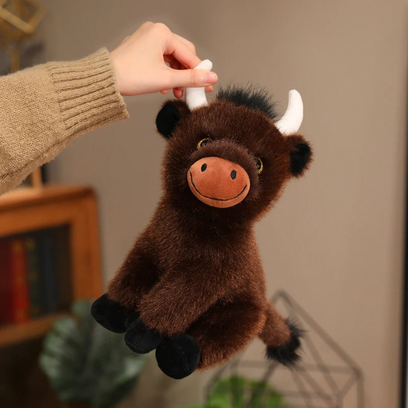 Sitting Plush Bull Decorative Soft Toy with Embroidered Snout, Horns & Soft Faux-Fur Stornfield