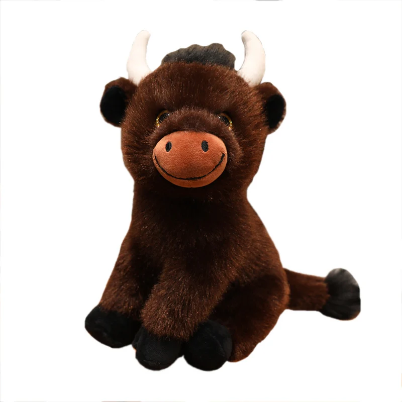 Sitting Plush Bull Decorative Soft Toy with Embroidered Snout, Horns & Soft Faux-Fur Stornfield