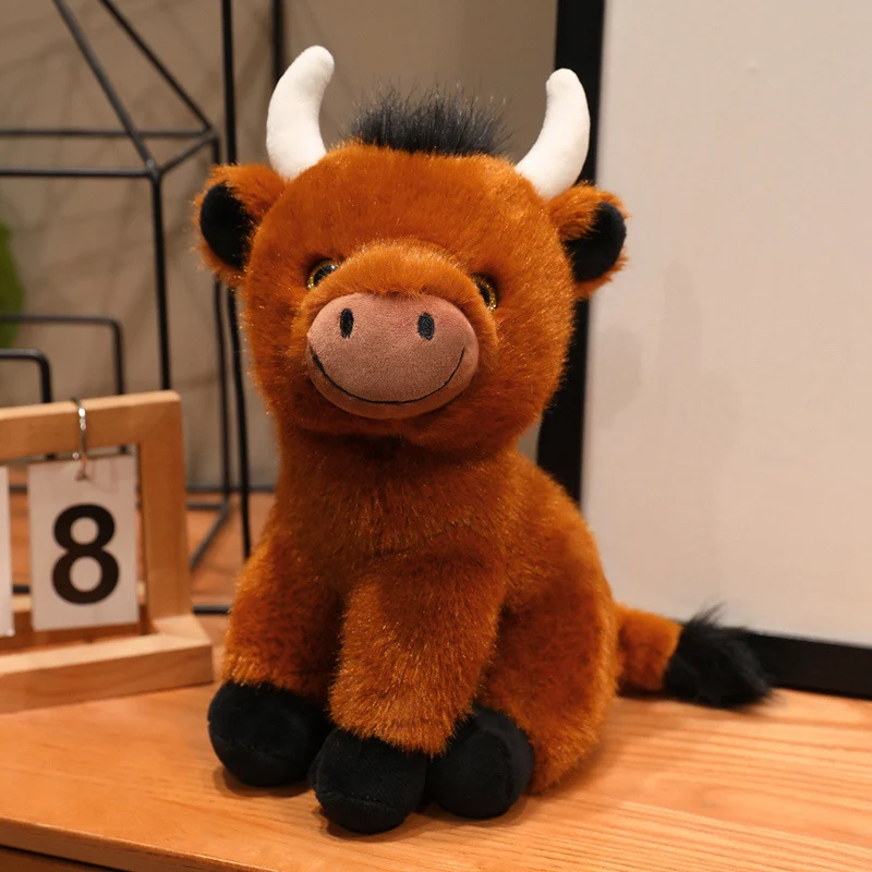 Sitting Plush Bull Decorative Soft Toy with Embroidered Snout, Horns & Soft Faux-Fur Stornfield
