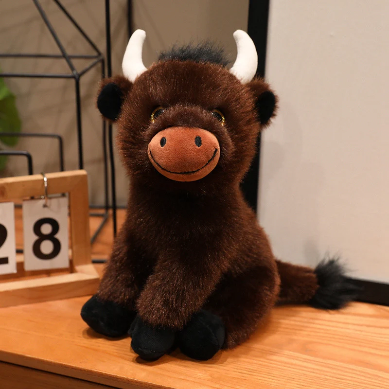 Sitting Plush Bull Decorative Soft Toy with Embroidered Snout, Horns & Soft Faux-Fur Stornfield