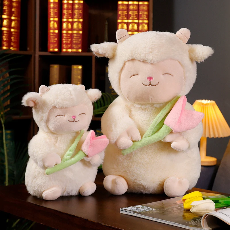 Sitting Lamb Plush Cuddle Doll with Weighted Huggable Core and Removable Tulip Accessory Stornfield