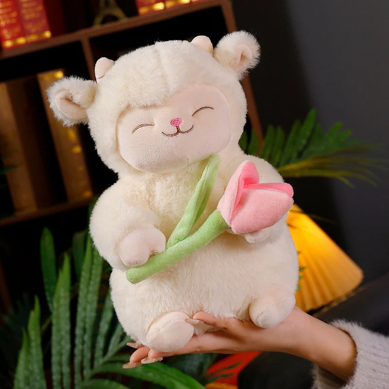 Sitting Lamb Plush Cuddle Doll with Weighted Huggable Core and Removable Tulip Accessory Stornfield