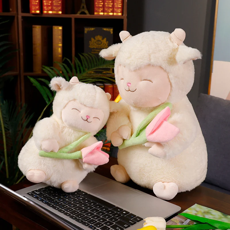 Sitting Lamb Plush Cuddle Doll with Weighted Huggable Core and Removable Tulip Accessory Stornfield
