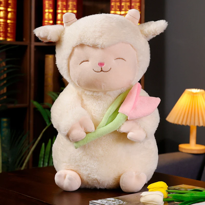 Sitting Lamb Plush Cuddle Doll with Weighted Huggable Core and Removable Tulip Accessory Stornfield