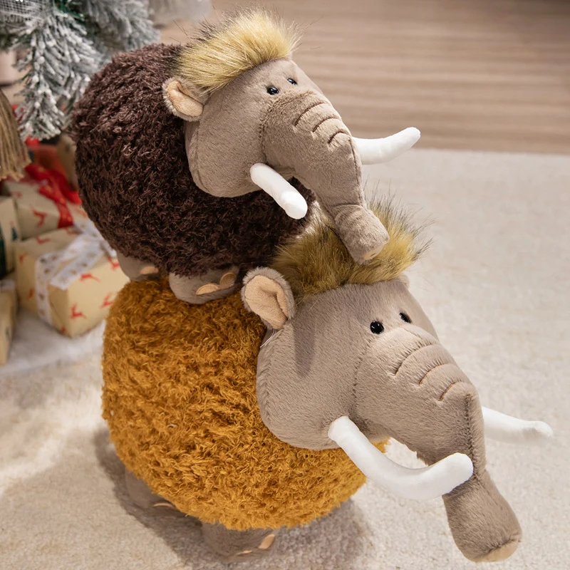 Round Woolly Mammoth Plush Cushion Toy with Curly Faux-Fur & Soft Trunk Stornfield
