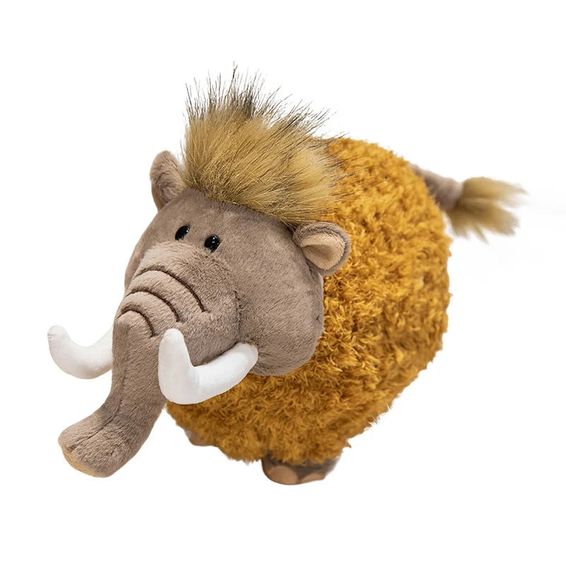 Round Woolly Mammoth Plush Cushion Toy with Curly Faux-Fur & Soft Trunk Stornfield