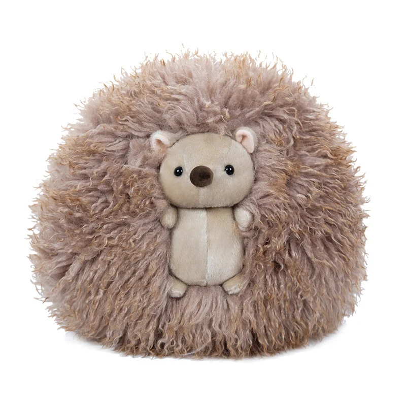 Round Curly Faux-Fur Decorative Cushion with Center Plush Hedgehog Stornfield