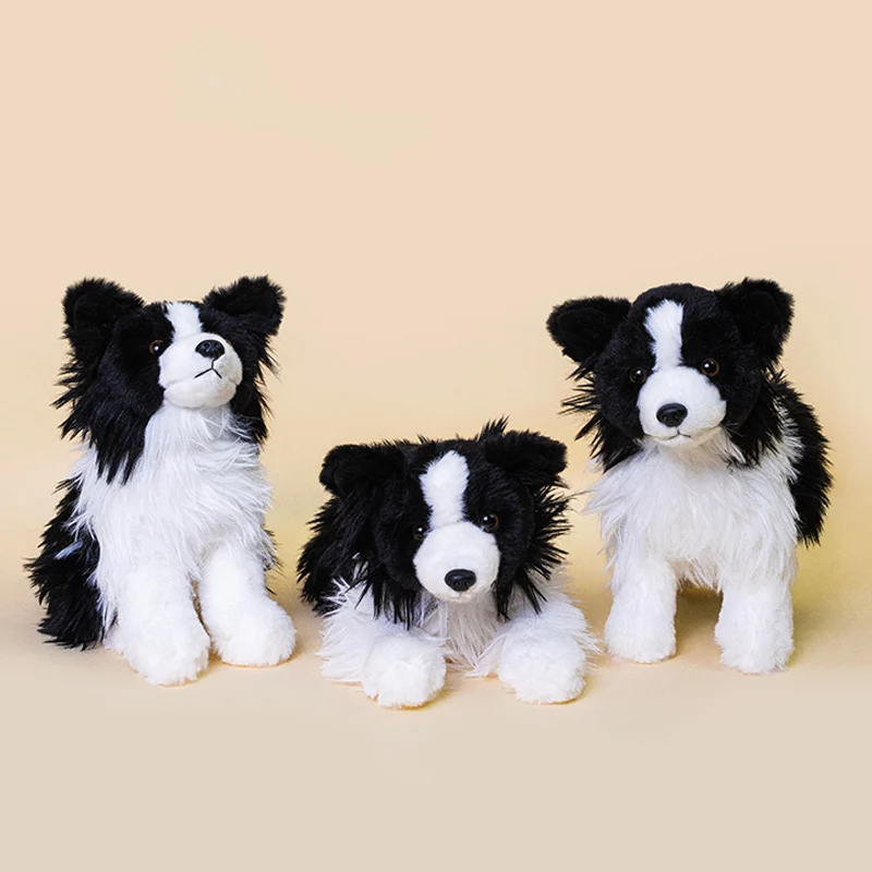 Realistic Seated Border Collie Plush Toy with Long Soft Fur Stornfield